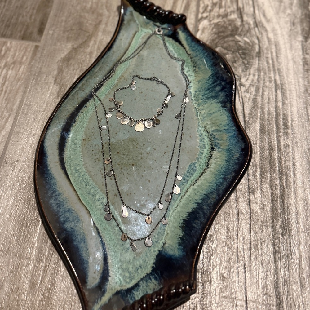 Sarah McGuire Frog Pond Sterling Silver Organic Coin Necklace and Bracelet Set